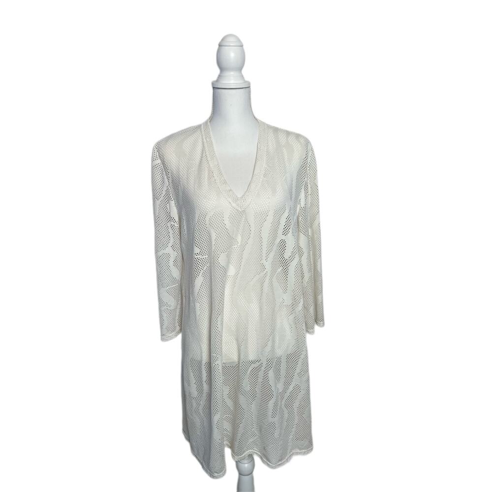 Womens Jordan Taylor White Mesh V-neck 3/4" Sleeve To Knee Cover Up Size XL